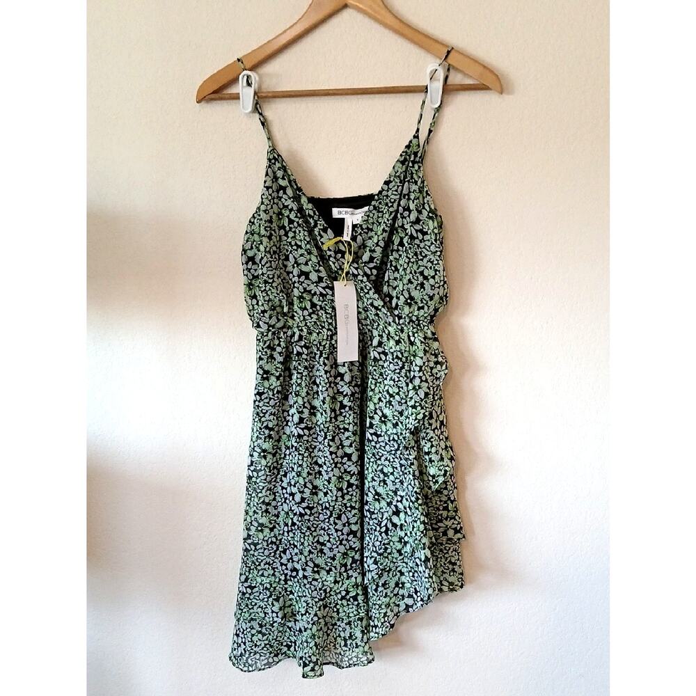 BCBGeneration Floral Ruffle Spaghetti Tank Top Mini Dress NEW